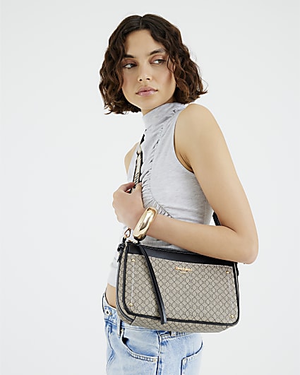 Beige RI Monogram Pocket Front Cross Body Bag
