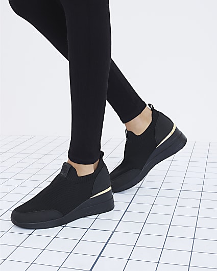 Black Wedge Slip On Runner Trainers