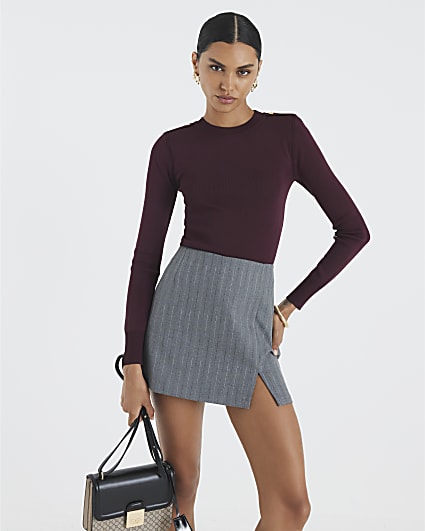 Red Knit Long Sleeve Top