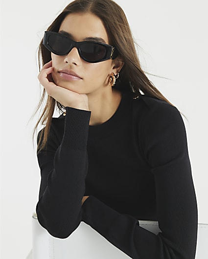 Black Knit Long Sleeve Top