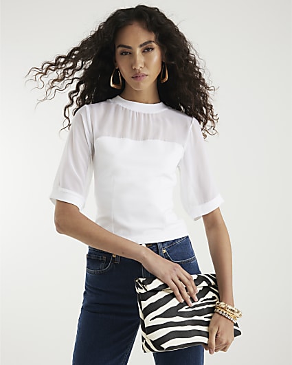 White Sheer Corset Hybrid T-Shirt