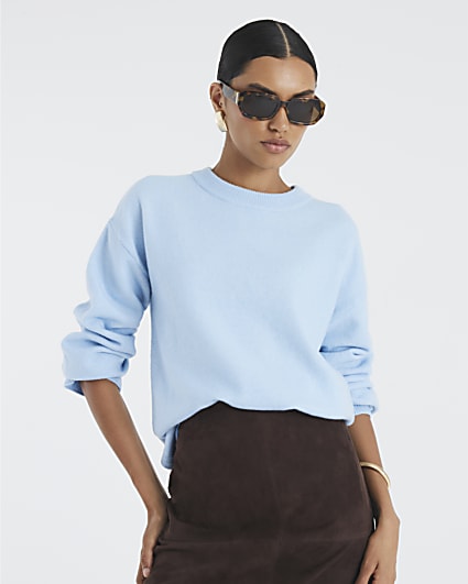 Blue Crew Neck Knitted Jumper