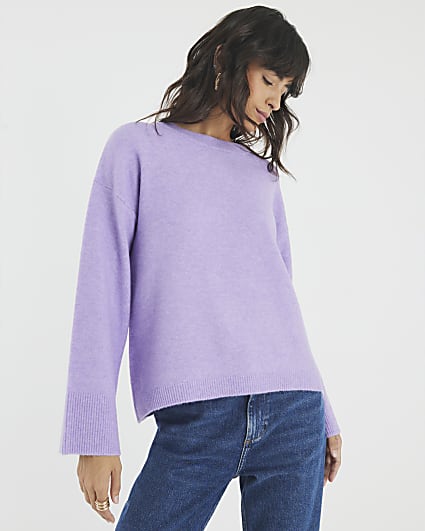 Purple Knitted Crew Neck Jumper