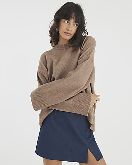 Brown Knitted Long Sleeve Jumper