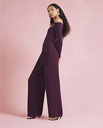 Purple Wide Leg Tailored Trousers