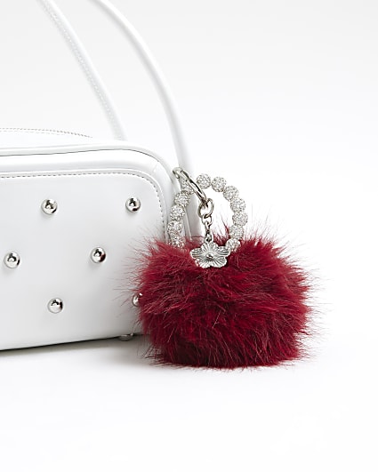 Red Faux Fur Pompom Diamante Bag Charm