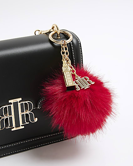 Red London Faux Fur Pompom Bag Charm