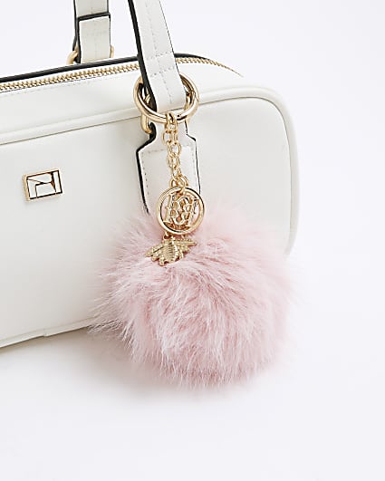 Pink Manchester Bee Faux Fur Pompom Bag Charm