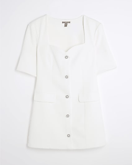 Petite White Sweetheart Button Mini Dress