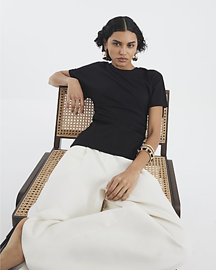 Black Premium Short Sleeve Ruched T-shirt