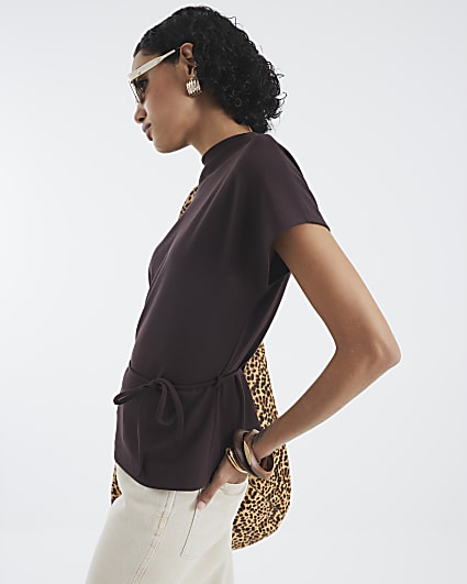 Brown Premium Short Sleeve Belted T-shirt