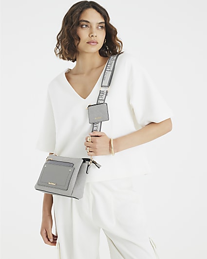 Grey Monogram Pocket Front Cross Body Bag