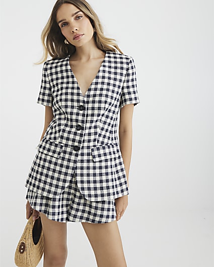 Black Gingham Short Sleeve Jacket
