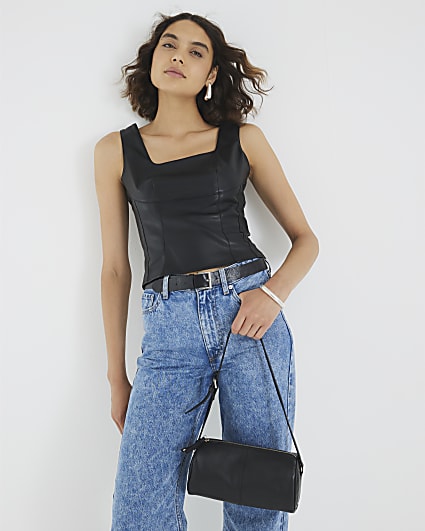 Black Faux Leather Corset Top