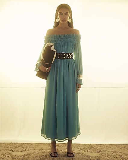 Blue Bardot Maxi Dress