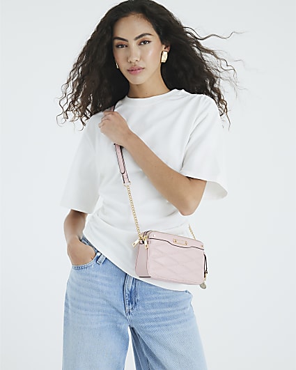 Pink Quilted Cross Body Bag