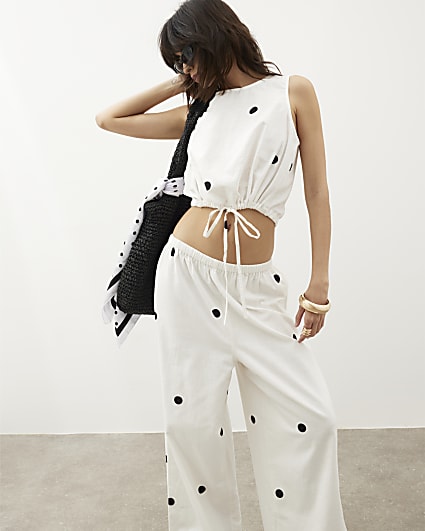 White Polka Dot Sleeveless Tank Top