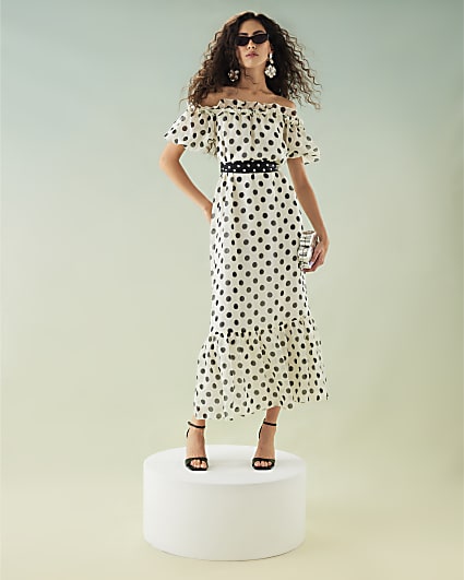 White Polka Dot Tiered Maxi Dress
