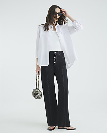 Black High Rise Relaxed Straight Leg Jeans