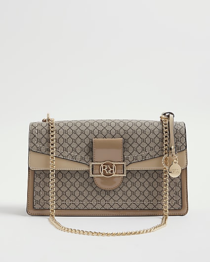 Brown Monogram Print Shoulder bag