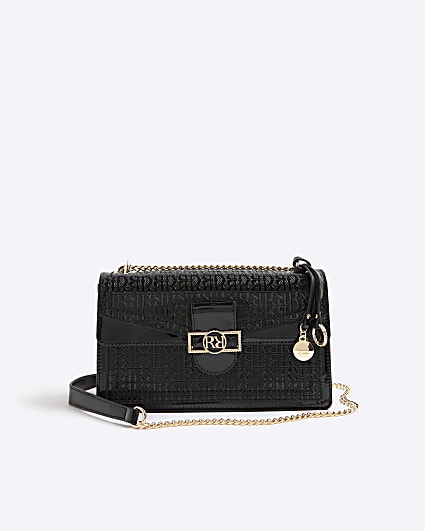 Black Patent RR Panelled Shoulder Bag