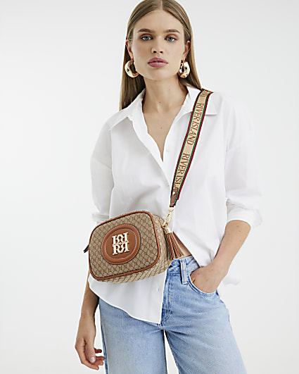 Beige RR Monogram Cross Body Bag