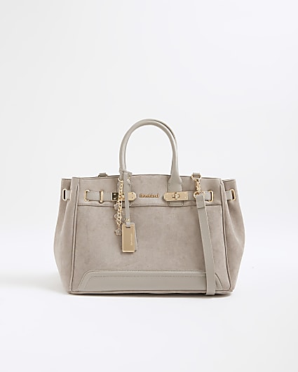 Grey Faux Suede Tote Bag