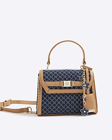 Blue Denim RI Monogram Mini Cross Body Bag