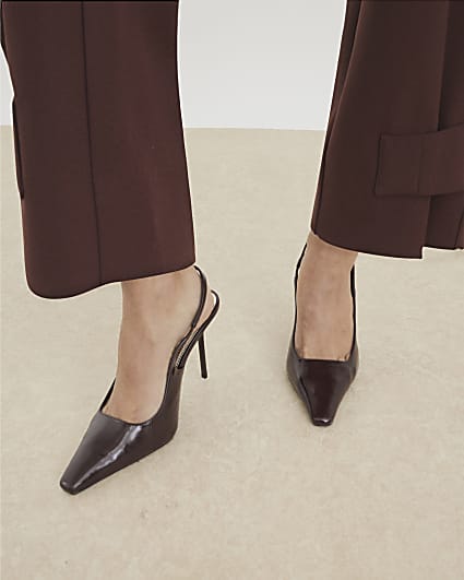 Red Pointed Toe Slingback Court Heels