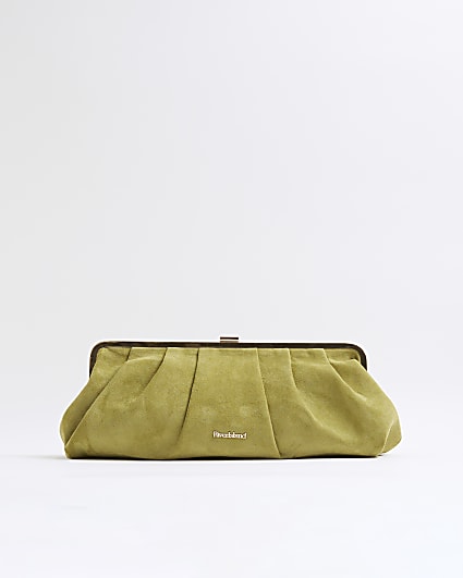 Green Faux Suede Oversized Clutch