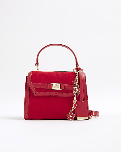 Red Faux Suede Mini Cross Body Tote Bag