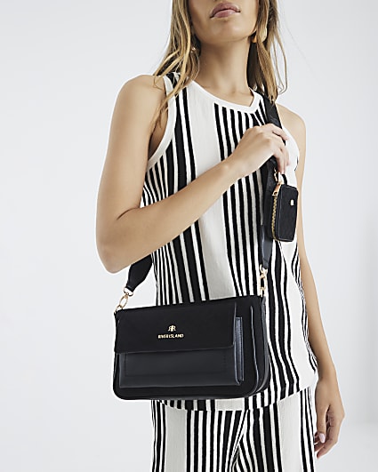 Black Monogram Faux Suede Cross Body Bag