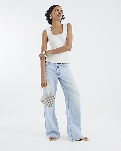 White Boucle Embellished Trim Vest