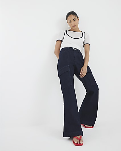 Petite Blue High Rise Relaxed Flare Jeans