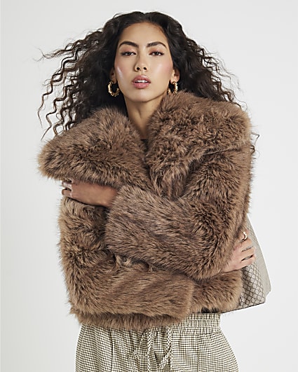 Brown Faux Fur Collared Jacket