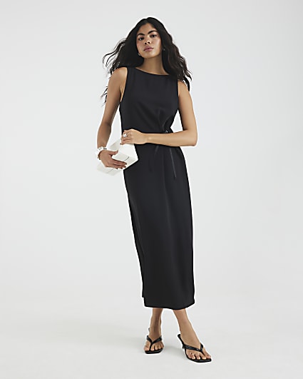 Black Tie Front Midi Dress
