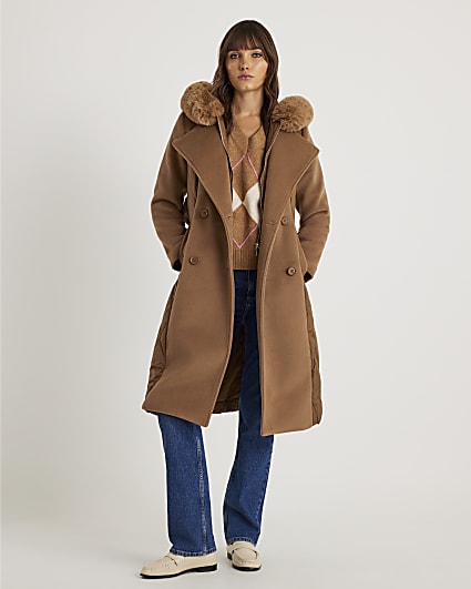 Brown Hybrid Longline Padded Coat