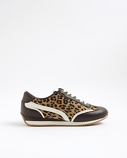 Brown Leopard Print Retro Trainers