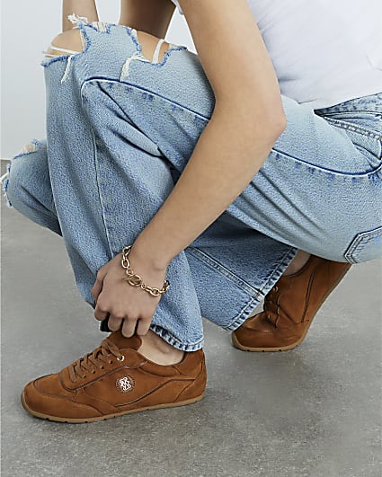 Beige Lace Up Trainers