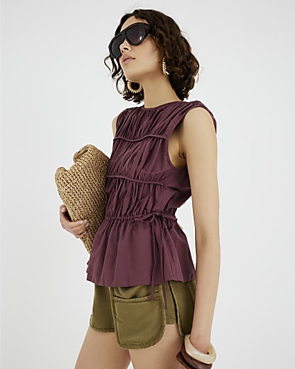 Purple Tiered String Detail Peplum Top