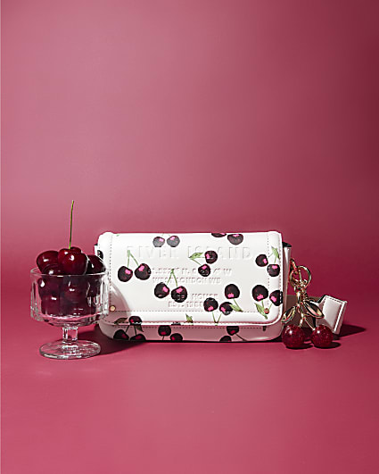 Cream Cherry Print Cross Body Bag