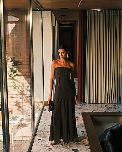 RI Studio Brown Hybrid Sheer Maxi Dress