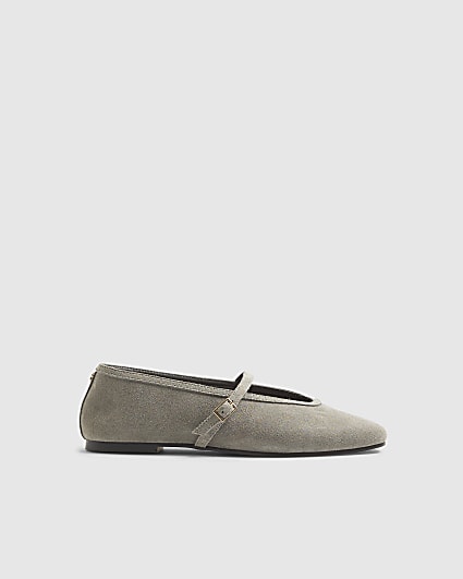 Grey Faux Suede Mary Jane Shoes