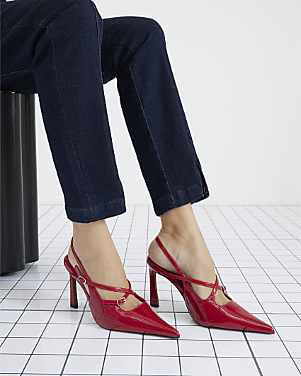 Red Pointed Buckle Slingback Heels