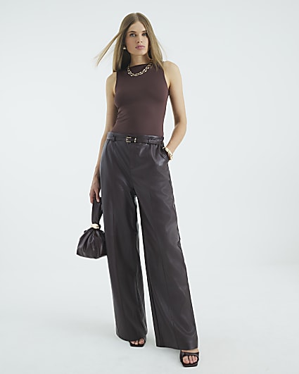 Red Belted Wide Leg Trousers