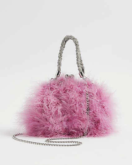 Pink Diamante Feather Clutch bag