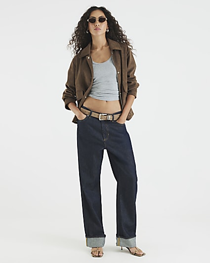 Brown Faux Suede Collared Jacket