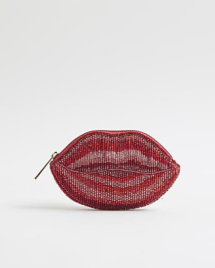 Red Beaded Lips Pouch