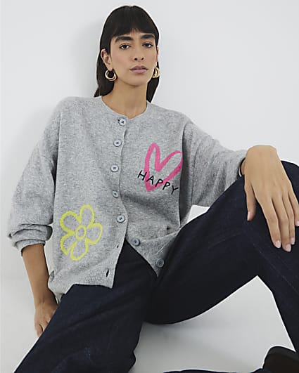Grey Knitted Happy Cardigan