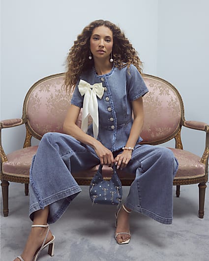 Blue Denim Short Sleeve Peplum Jacket